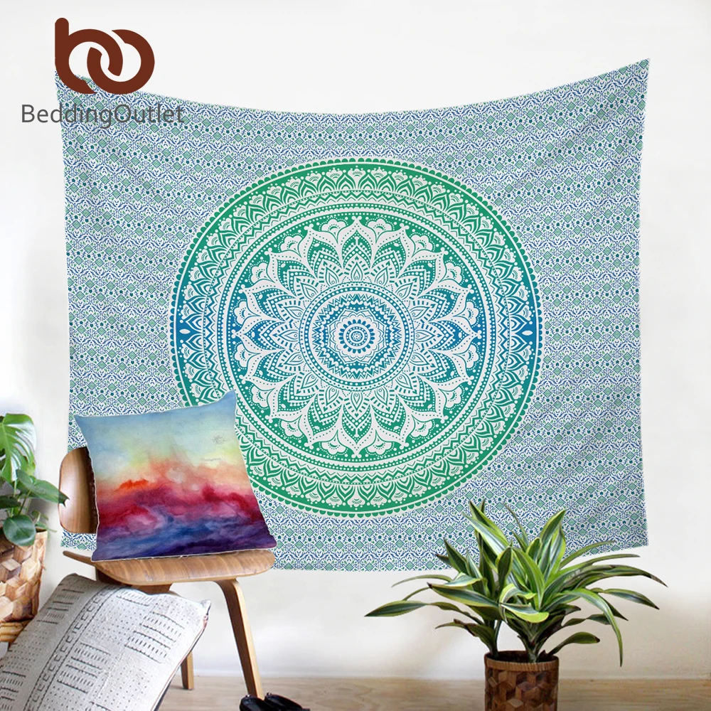 BeddingOutlet Blue and Green Mandala Flower Tapestry Bohemia Wall Hanging Art Carpet Boho