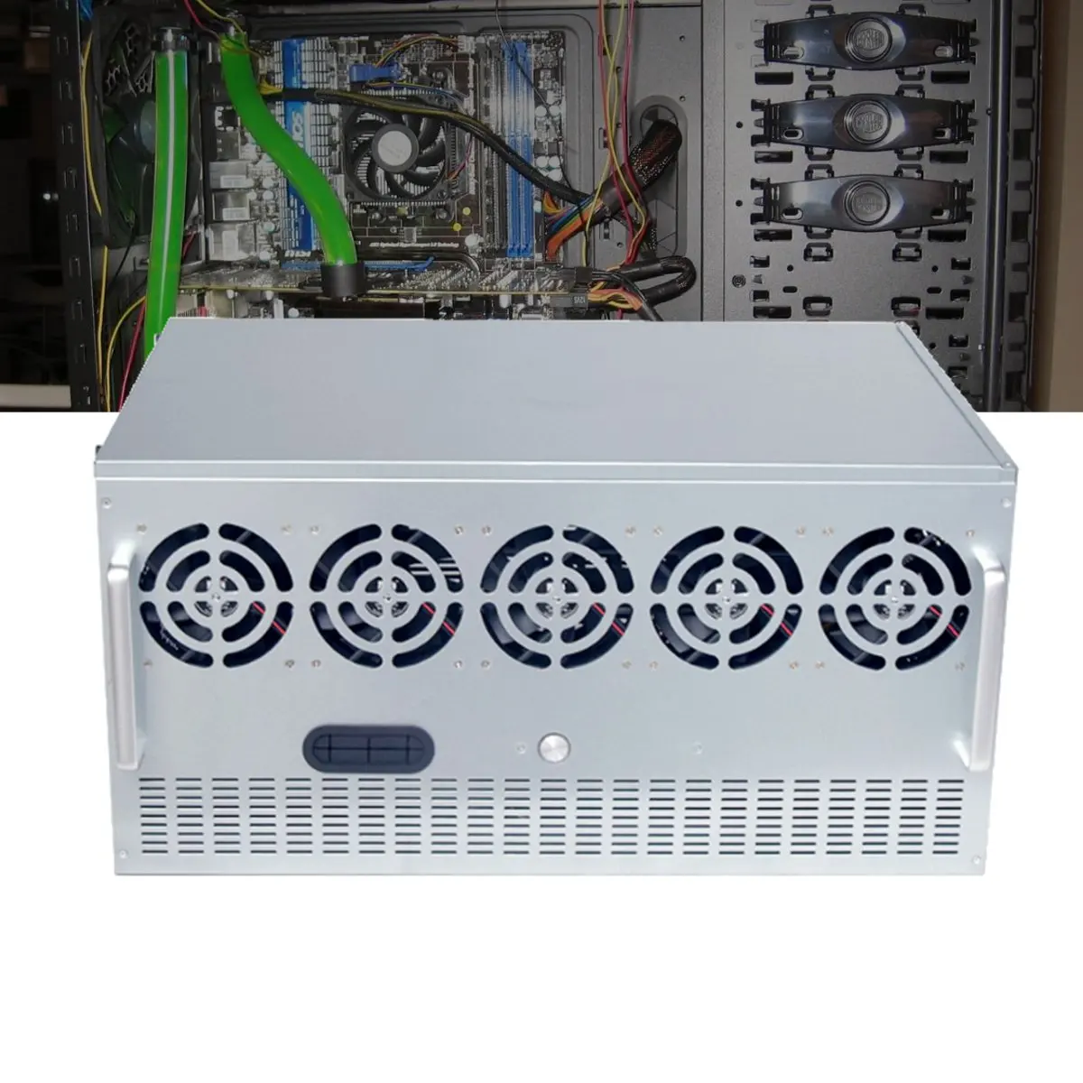 

Open Air Mining Frame Rig Graphics Case ATX Mining Power Supply Fit 12xGPU Bays +10xFans Bays + 2xPower Supplye Mount Slot