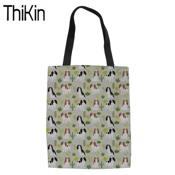 

THIKIN King Charles Spaniel Printing Shopping Bags Women Foldable Shopper Bag for Recycle Ladies Canvas Tote Bags Feminine Bolsa