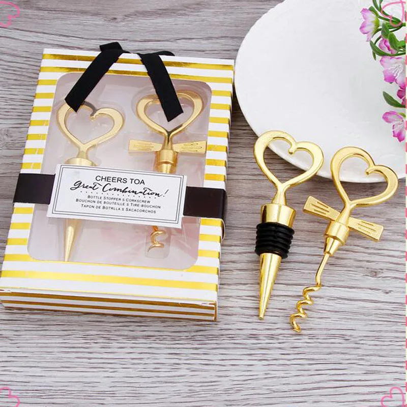 

10paris/lot Wedding Souvenir Party Favors Bottle Opener Wine Stopper Personalized Present Wedding Giveaway Gift For Guests