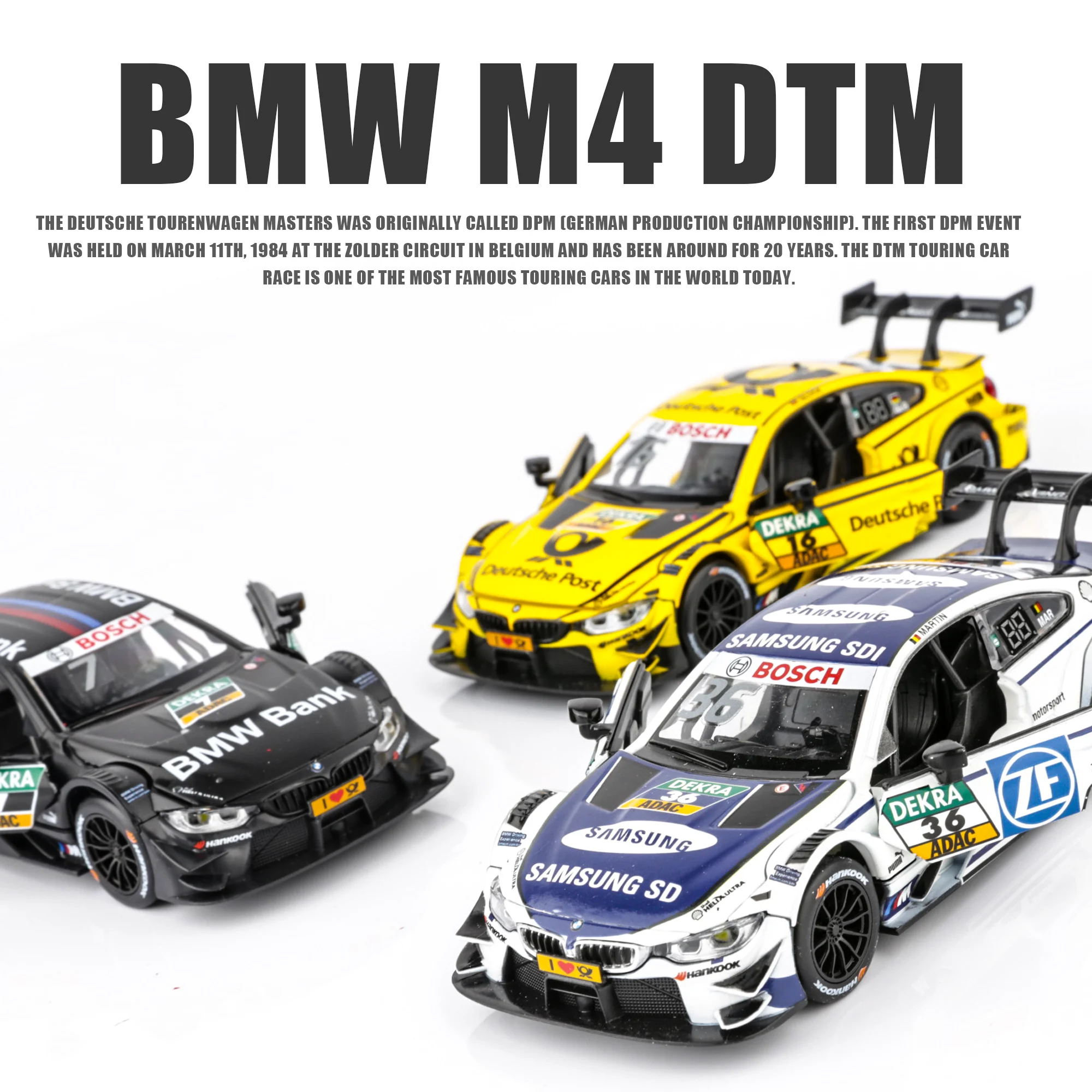  1:32 Alloy Sports Car Model BMW M4 DTM Rally car Light Pull Back Door Toy For Children Collection G