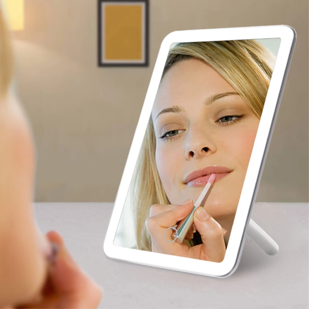 

Desktop Touch Screen Led Light Makeup Mirror USB Rechargeable Vanity Folding Mirror With Lights Table Mirrors Cosmetics Lamp