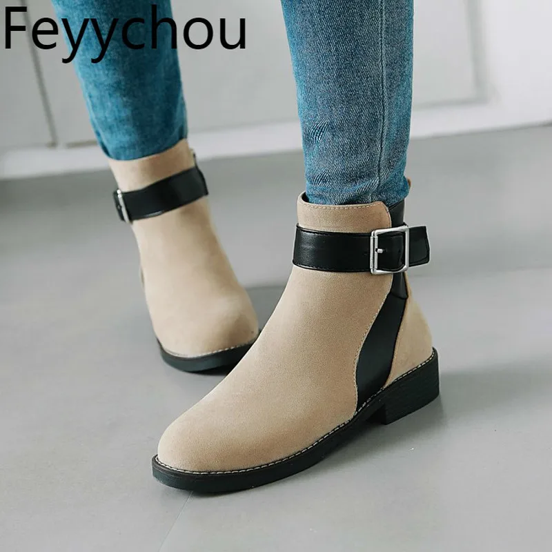 

Women Boots Autumn Winter Med Heel Warm Mixed Colors Zip Round Toe Ankle Chelsea 2018 New Sexy Fashion Casual Beige Black Red