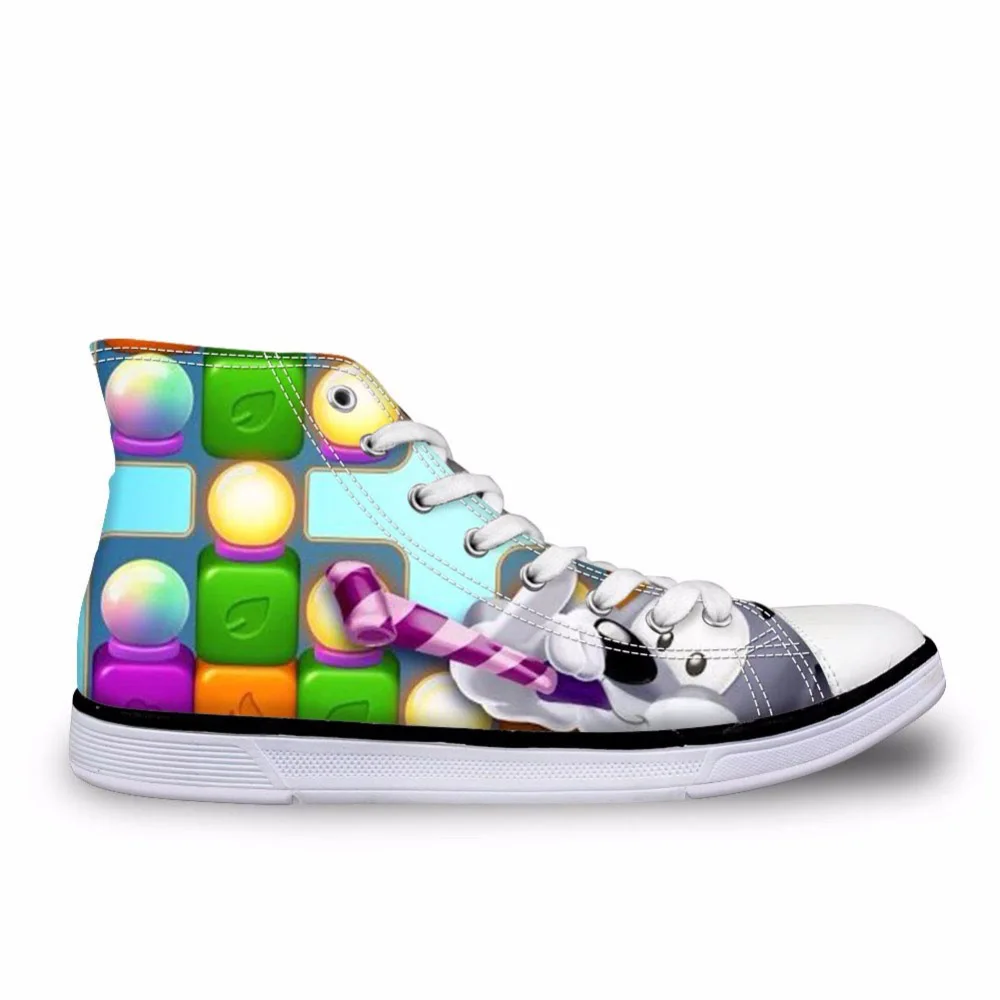 3D Toon Blast Prints High Top Leisure Canvas Shoes for Women Fashion Spring Vintage High-top Vulcanize Shoes Woman Blasting Gun