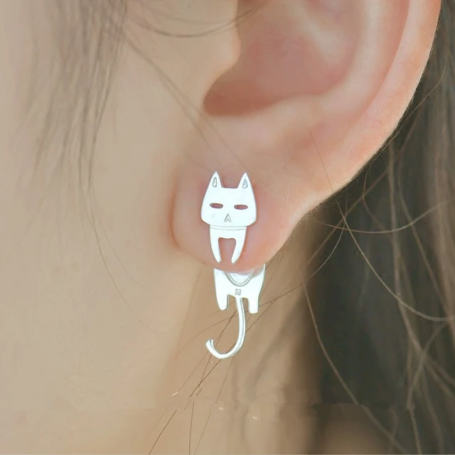Allergy Preventing Cat & Fish 925 sterling Silver Stud Earrings 