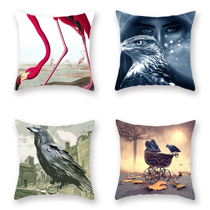 

Set of 4 Throw Pillow Covers Watercolor Birds Pattern Pillow Cushion Cover 18 X 18 Inch Pillowcase Multicolor