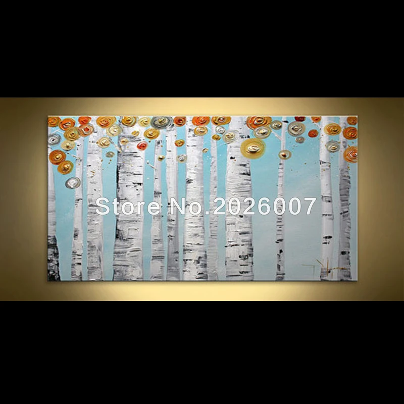 

Hand Painted Wall Art Landscape Birch in spring Oil Painting On Canvas Abstract Thick Palette Knife Painting Living Room Decor