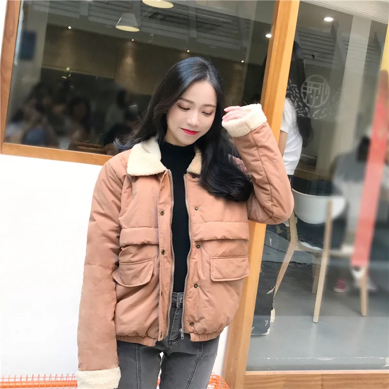 down puffer coat High Quality Wool Women Parkas Turn-down Collar Winter Short Coats Cotton Brown Vintage Jackets Fashion Coats Lu11 35 black puffer