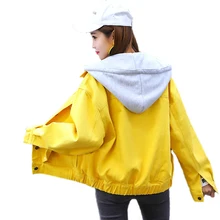 Осенняя женская джинсовая куртка со съемным капюшоном размера плюс, модное яркое цветное пальто, зимняя теплая куртка и верхняя одежда