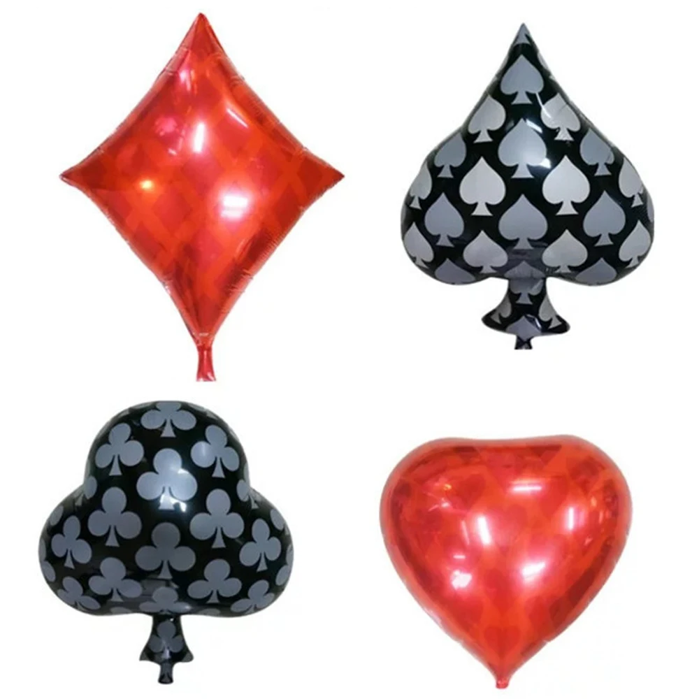 

4pcs Clubs Diamonds Spades Hearts Foil Balloon Casino Cards Dice Poker Party Supplies Decorations Playing Cards Poker