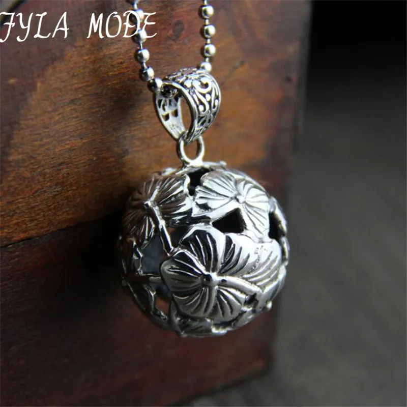 

925 Silver Flower Hollow 3D Ball Pendant For Costume Long Chain Vintage Necklace Jewelry bijouterie for Women Girl's TYC264