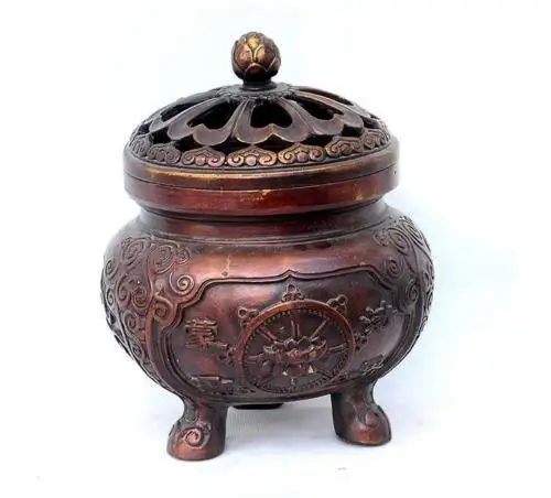 

Folk China Bronze Lotus Hollow Out Flower Statue Incense Bronze Burner Censer