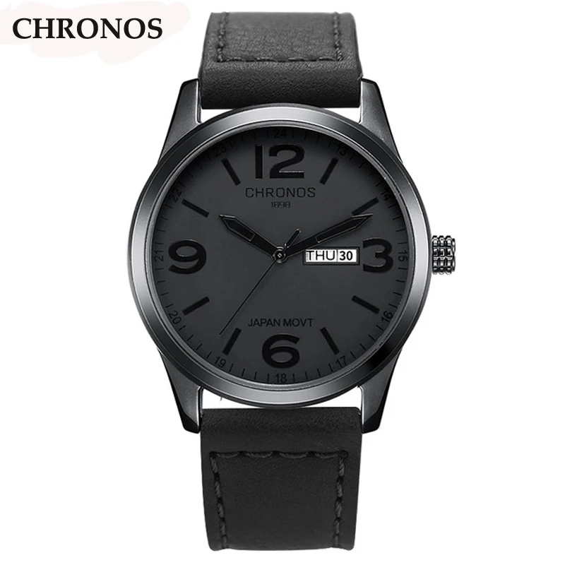 CHRONOS Mens Watches 2018 Luxury Brand Quartz Watch Men Complete Calendar Military Watch Relogio Masculino