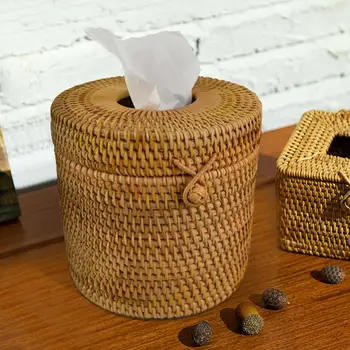 

Tissue Box Rattan Manual Woven Toilet Living Room Creativity Tissue Box Napkins Bathroom Accessory