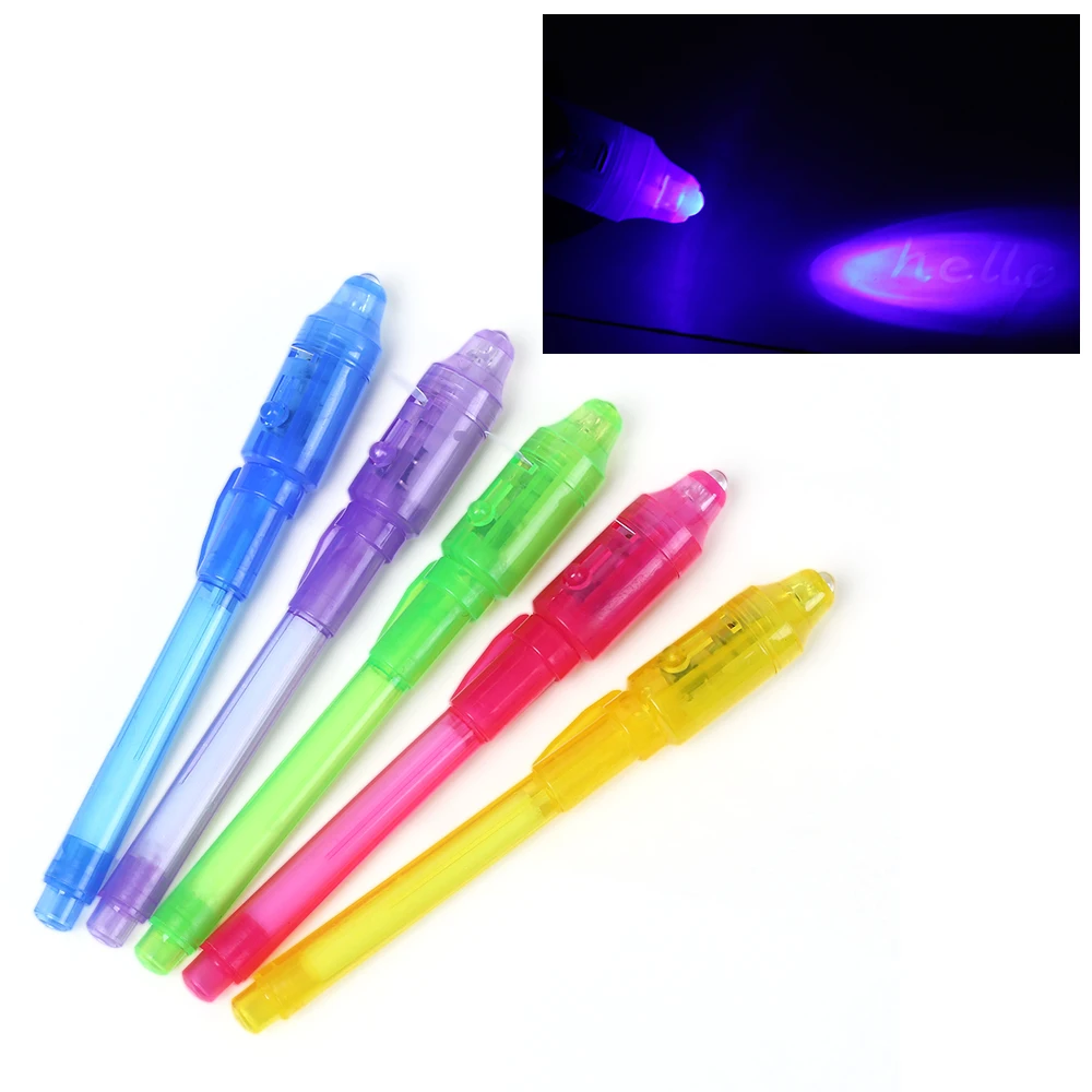 1Pc 5 colors Pro UV Black Light Combo Invisible Ink Pen Built in Magic