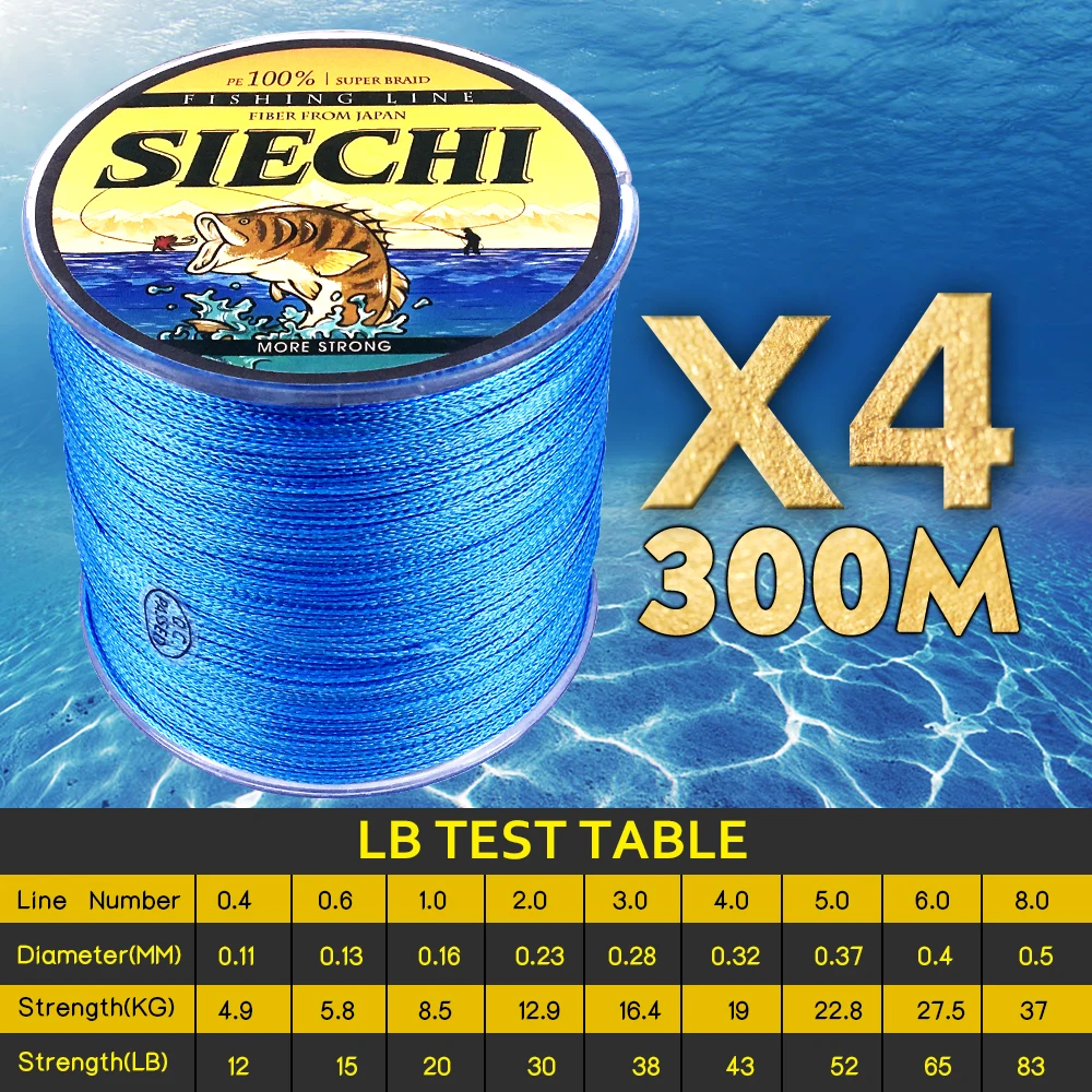 

SIECHI 300M 4 Strands PE Braided Fishing Line Super Strong Strength Rope 4 Strand Multifilament Carp Fishing Line 12-83LB