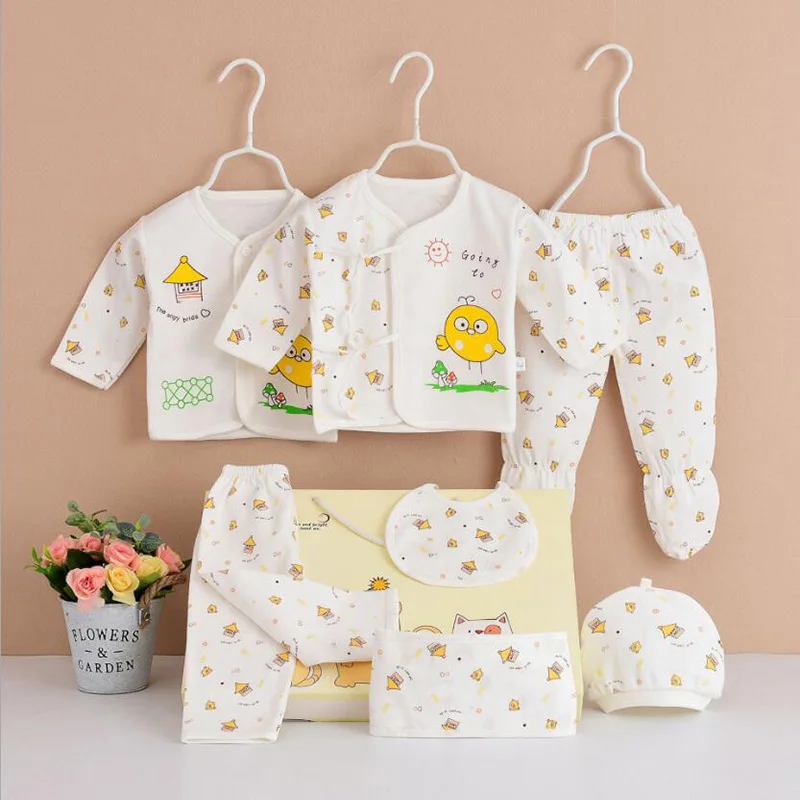 Хлопковый комплект для новорожденных девочек и мальчиков; комплекты одежды для малышей; костюм с рисунком для малышей; 7 шт./компл.; весенне-летняя одежда для маленьких девочек