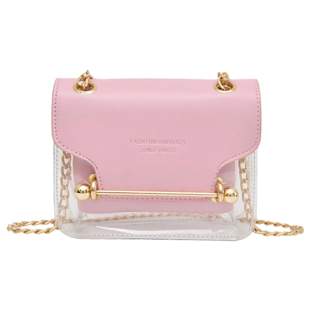 

Lady Transparent Square Chains Bag Messenger Bag + PU Hand Wallet Fashion Japan and Korean Style Zipper & Hasp Hard Bags