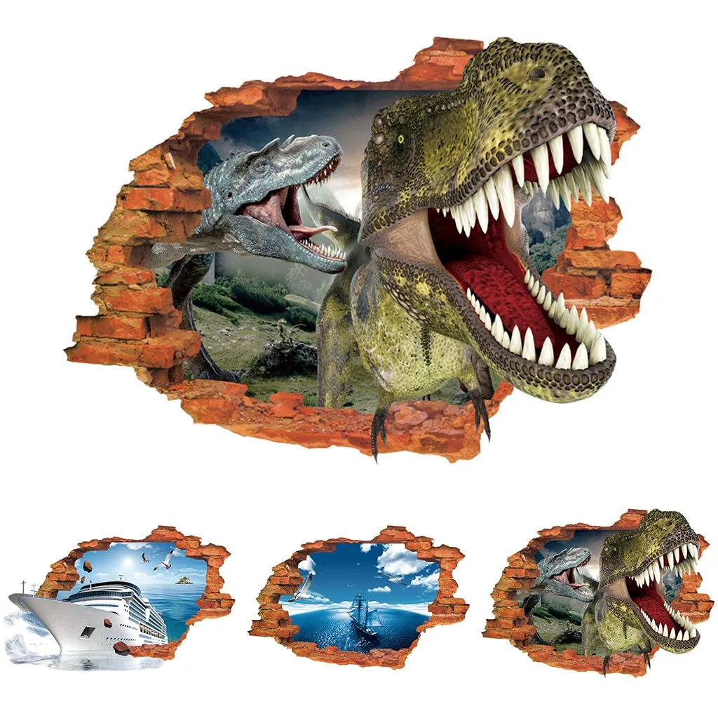 

3D Wall Stickers Dinasour decorative glass pebble selectrostatic film film stained glass bomboniere de vidro para doces bombons