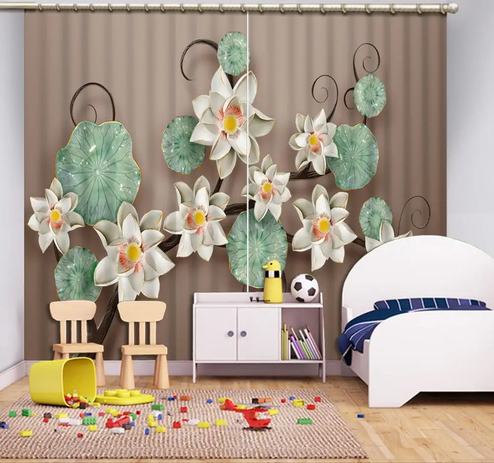 

customize window 3d curtains Flower branch curtains for living room Bedroom hotel japanese window curtains