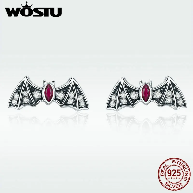 WOSTU, настоящее 925 пробы, серебряные, стильные, летучая мышь, животные, миниатюрные серьги-гвоздики для женщин, циркониевые серебряные серьги, юбилейные ювелирные изделия, DAE004