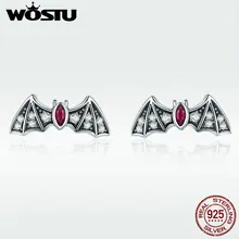 WOSTU, настоящее 925 пробы, серебряные, стильные, летучая мышь, животные, миниатюрные серьги-гвоздики для женщин, циркониевые серебряные серьги, юбилейные ювелирные изделия, DAE004