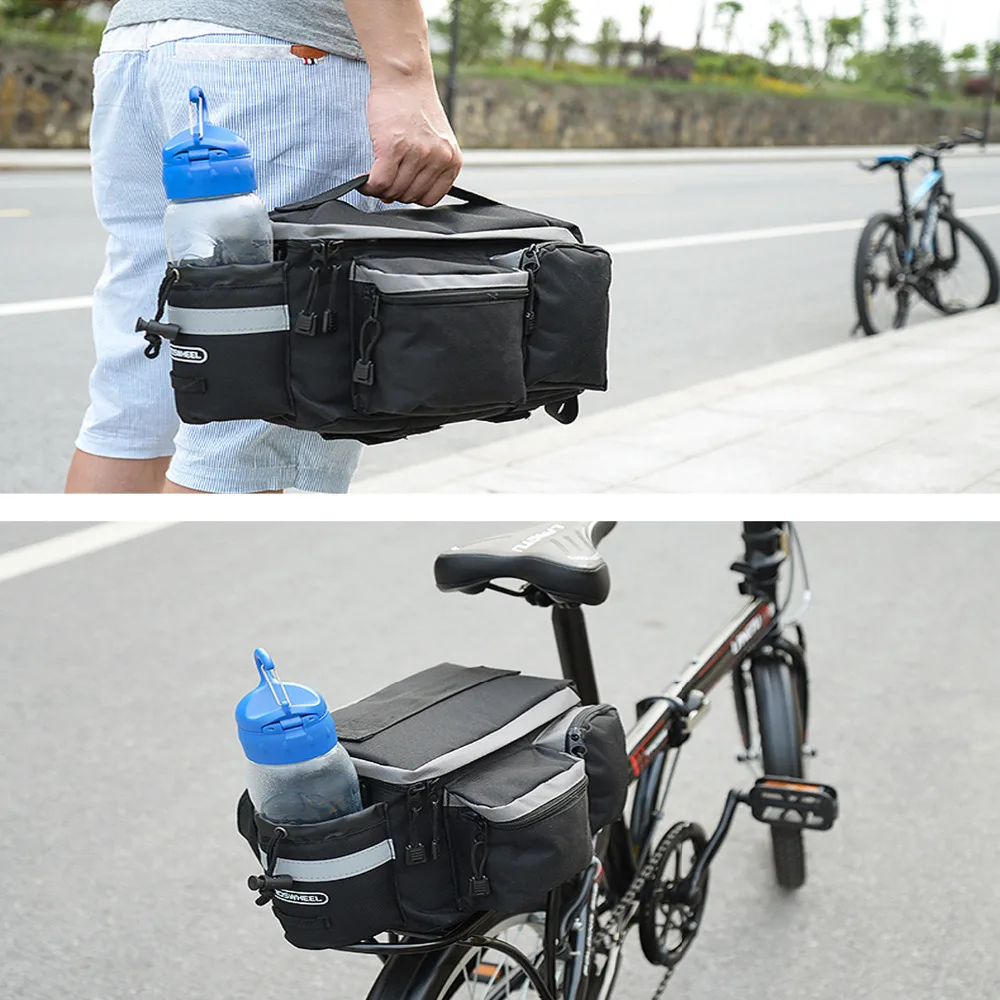 Trunk Bag Black w/ Rear Light Clip Attachment & Reflective Trim Bicycle