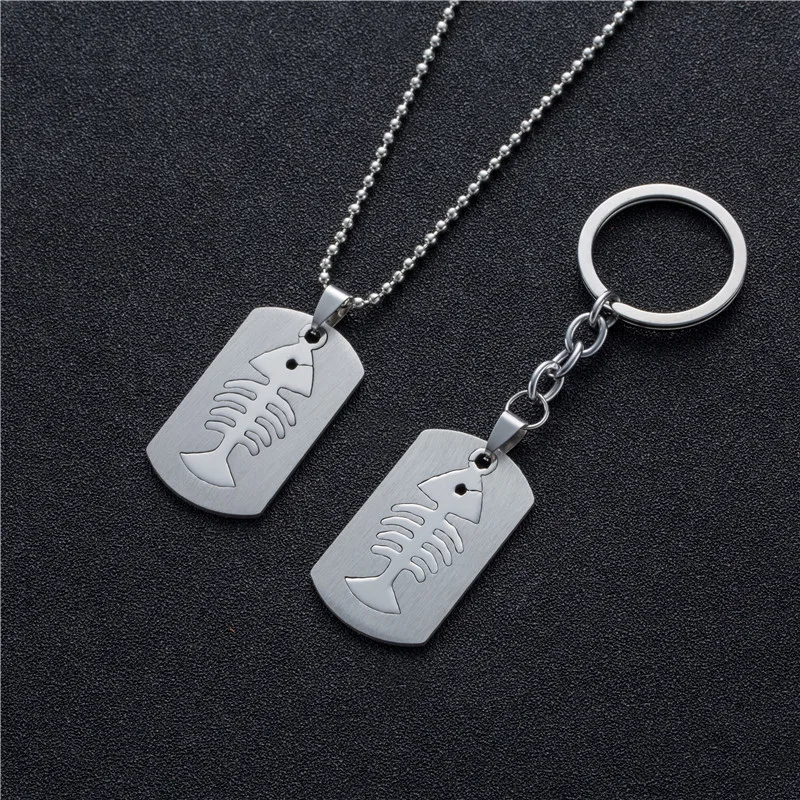 

Fashion unique fishbone pendant necklace jewelery Trendy stainless steel chain fish skeleton&fishing hook Keychain men jewelry