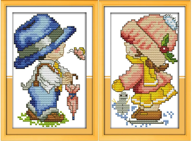 

Seasons baby boy and girl Printed Canvas DMC Counted Chinese Cross Stitch Kits printed Cross-stitch set Embroidery Needlework
