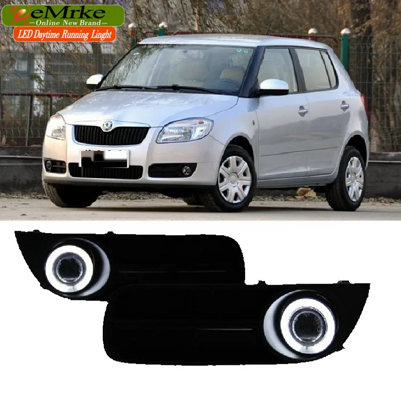 eeMrke For Skoda Fabia 5J MG 2007 2014 LED Angel Eyes DRL Daytime