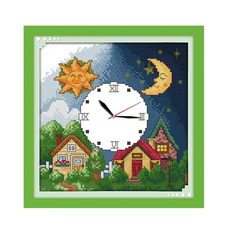 Joy Sunday Cross Stitch Kits DMC Counted Cross Stitch 11CT 14CT Day and Night Wall Clock Cross