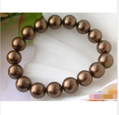 

STRETCH 8" 12MM COFFEE SOUTH SEA SHELL PEARL BRACELET BANGLE @^Noble style Natural Fine jewe FREE SHIPPING