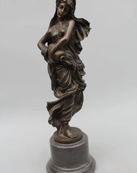

13"Western Art Bronze Marble Belle Girl Women Embrace Pot Statue