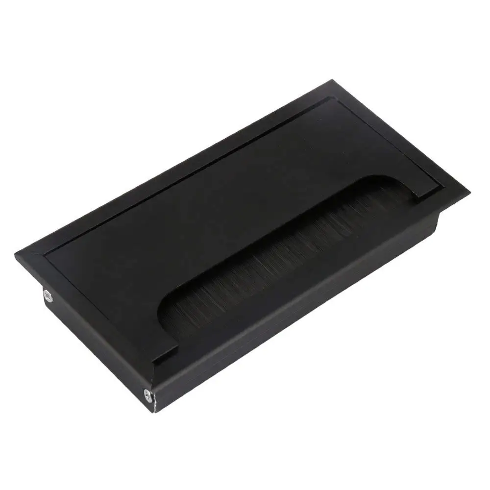  16cm Black Aluminum Alloy Table Desk Rectangle Wire Cable Grommet Hole Cover Outlet Port with Black