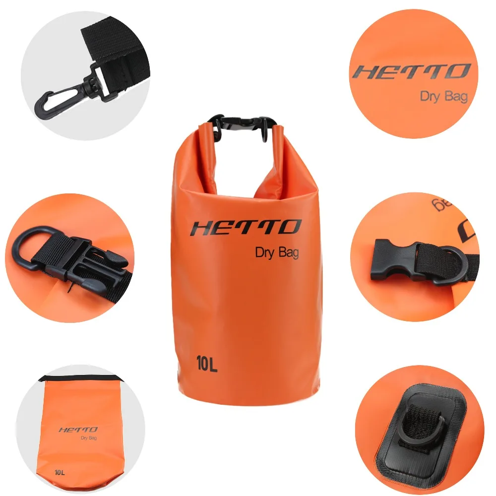Hetto Dry Storage Bag Waterproof  Swimming Bag Diving bag 10L 20L 3 colors Ultralight Outdoor Dry Bag