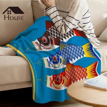 

BIGHOUSES Throw Blanket Japanese style carp banner Throw Blanket Orson Welsh Carp Warm Microfiber Blanket Flannel Blanket