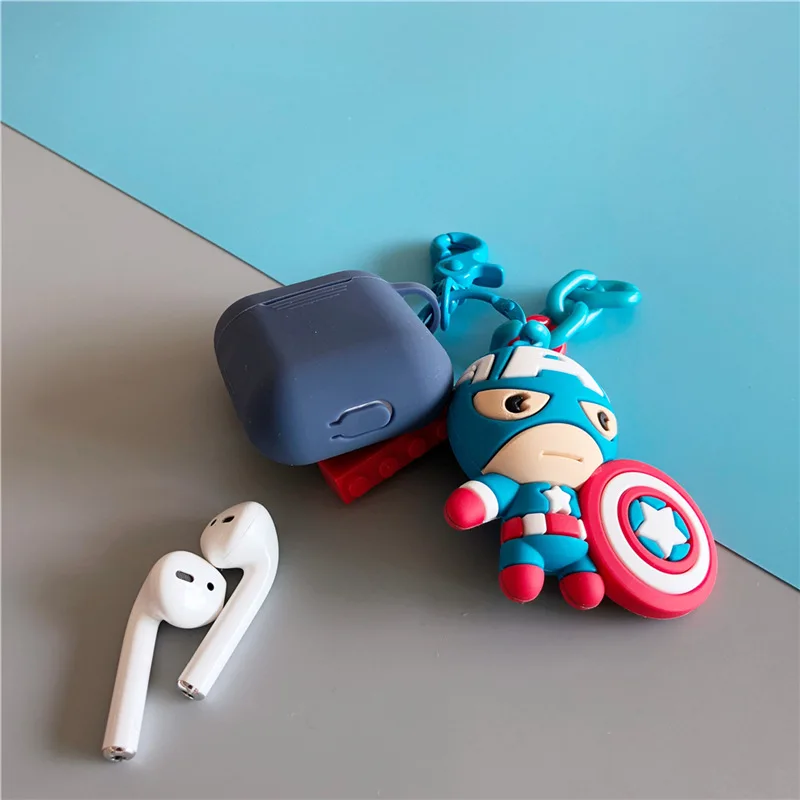 Чехол для AirPods силиконовый милый защитный чехол Bluetooth чехол для наушников Роскошные аксессуары для airpods Marvel с брелком