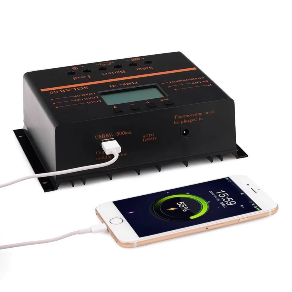 Контроллер солнечного заряда OOYCYOO 60A LCD PV Панель батареи 12В 24В солнечная система