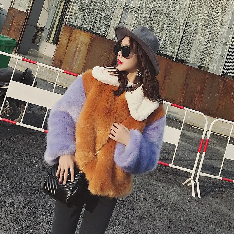 

Fox fur turn-down collar outerwear