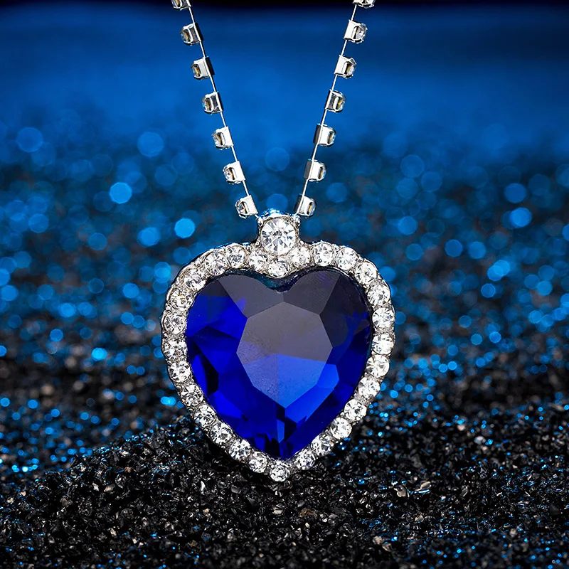Classic Blue Heart Crystal Pendant Necklaces Trendy Pendant Necklace