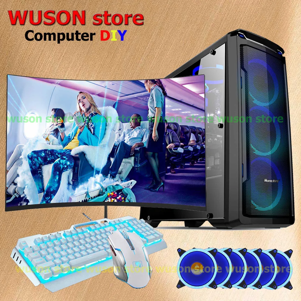 Компьютер DIY HUANANZHI X79 материнская плата с M.2 CPU Xeon E5 2670 4*8G RAM LED изогнутый экран