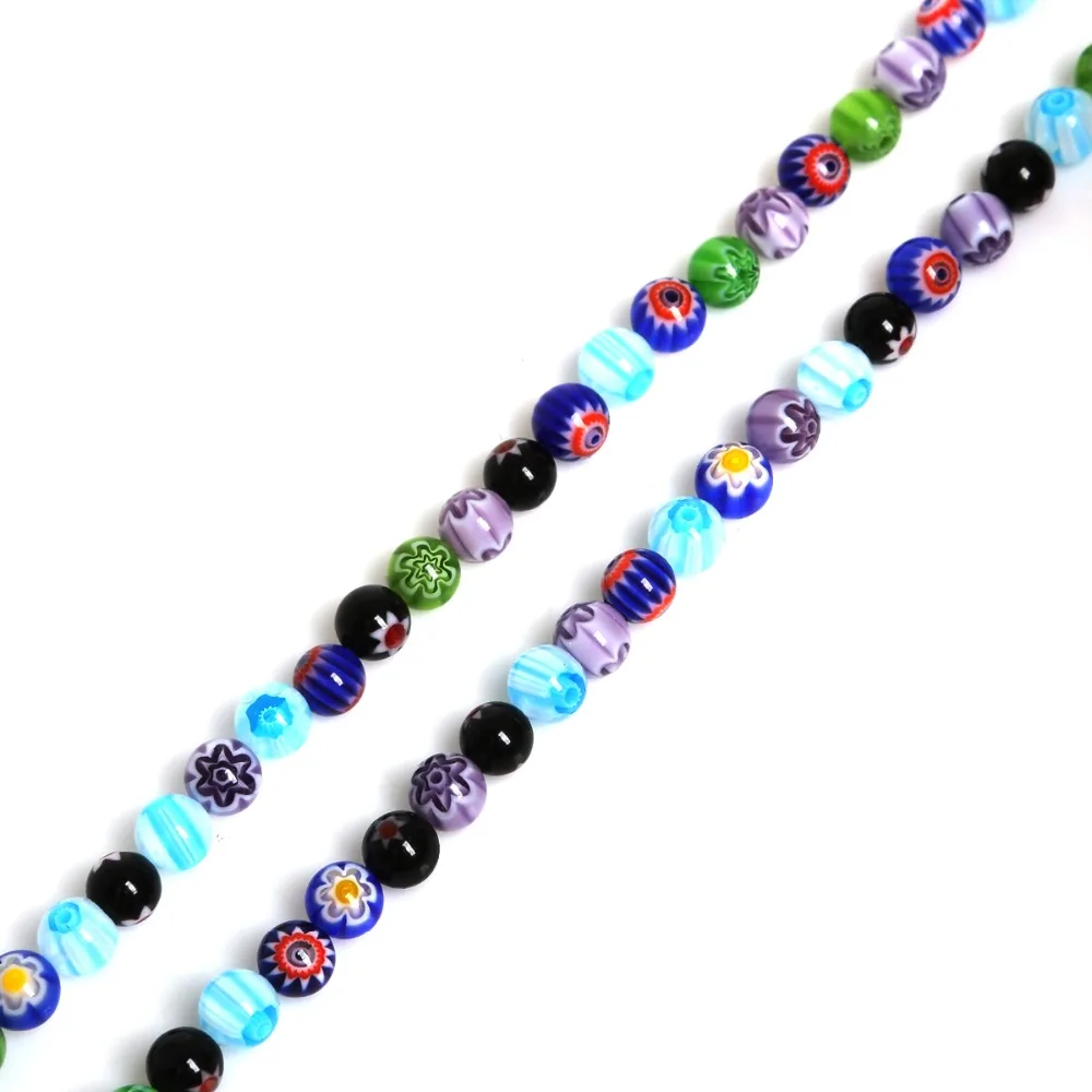 4/6/8/10mm Mixed Color 39cm/str Stripe Millefiori Round Lampwork Glass Beads For Jewelry Making Bracelet Necklace DIY