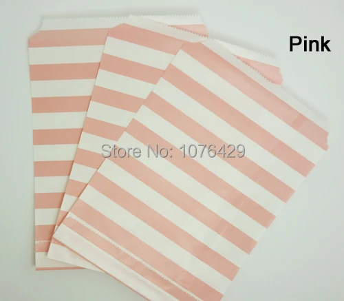 25 Pcs Pink Horizontal Stripes Treat Craft Bags Favor Food Paper Party Wedding Birthday Decoration Color 2 | Дом и сад