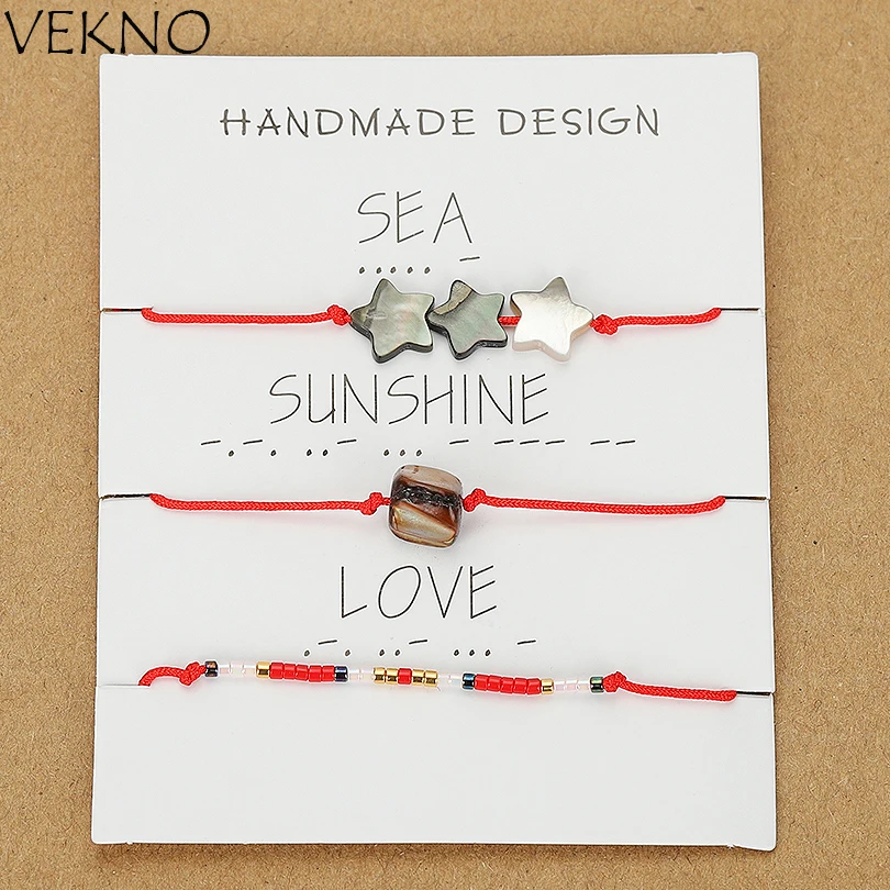 

VEKNO 3Pcs/Set Delicate MIYUKI Seed Bracelet Lucky Jewelry Gifts Adjustable Rope Irregular Shell Star Bracelets for Women Girls