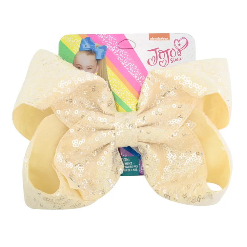 8 дюймов Jojo банты с зажимами Блестки для волос зажим для девочек шпильки ручной работы Grosgrain Hairgrips модные вечерние аксессуары для волос - Цвет: Светло-желтый