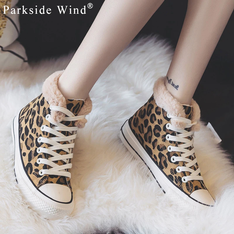 

Parkside Wind Women Casual Winter Canvas Shoes Round Toe Lace-up Cross-tied Warm Flats Leopard Vulcanized Shoes XWA3007-45