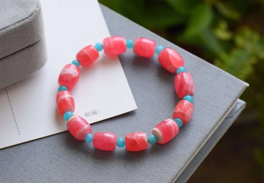 

Genuine Natural Rhodochrosite Bracelet Crystal Red Rose Argentina 9mm Round Bead For Women Female Gift Stretch Bracelets