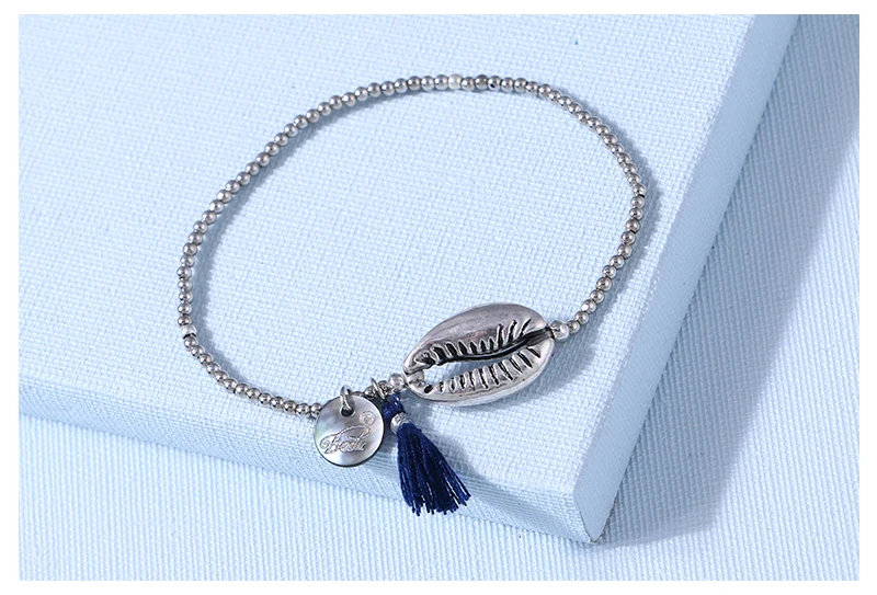 Badu серебряный браслет в виде ракушки для женщин сплав бисер эластичная нить хлопок кисточкой кулон ручной работы очаровательные браслеты