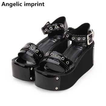 

Angelic imprint woman mori girl lolita cosplay punk shoes lady high trifle heel wedges pumps women princess summer sandals 33-47