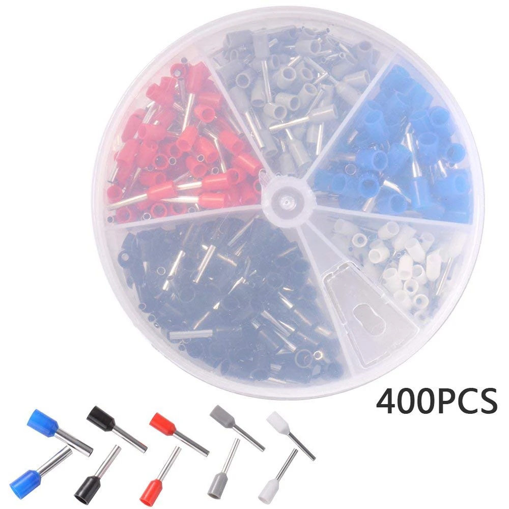 

400Pcs/set Wire Ferrules Crimp Terminal Connector Assortment Insulated Cord Pin End Kit With Case AD187